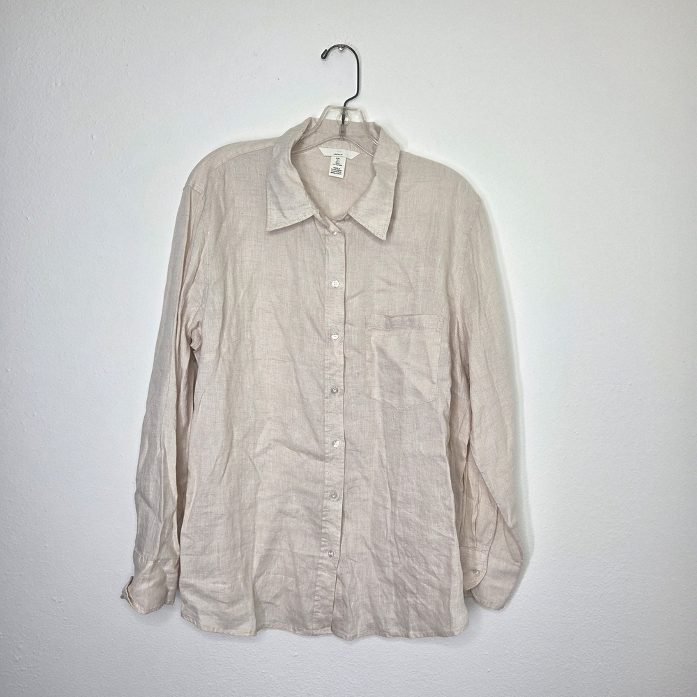 H&M Beige Button-Up Linen Shirt - Picture 2 of 6